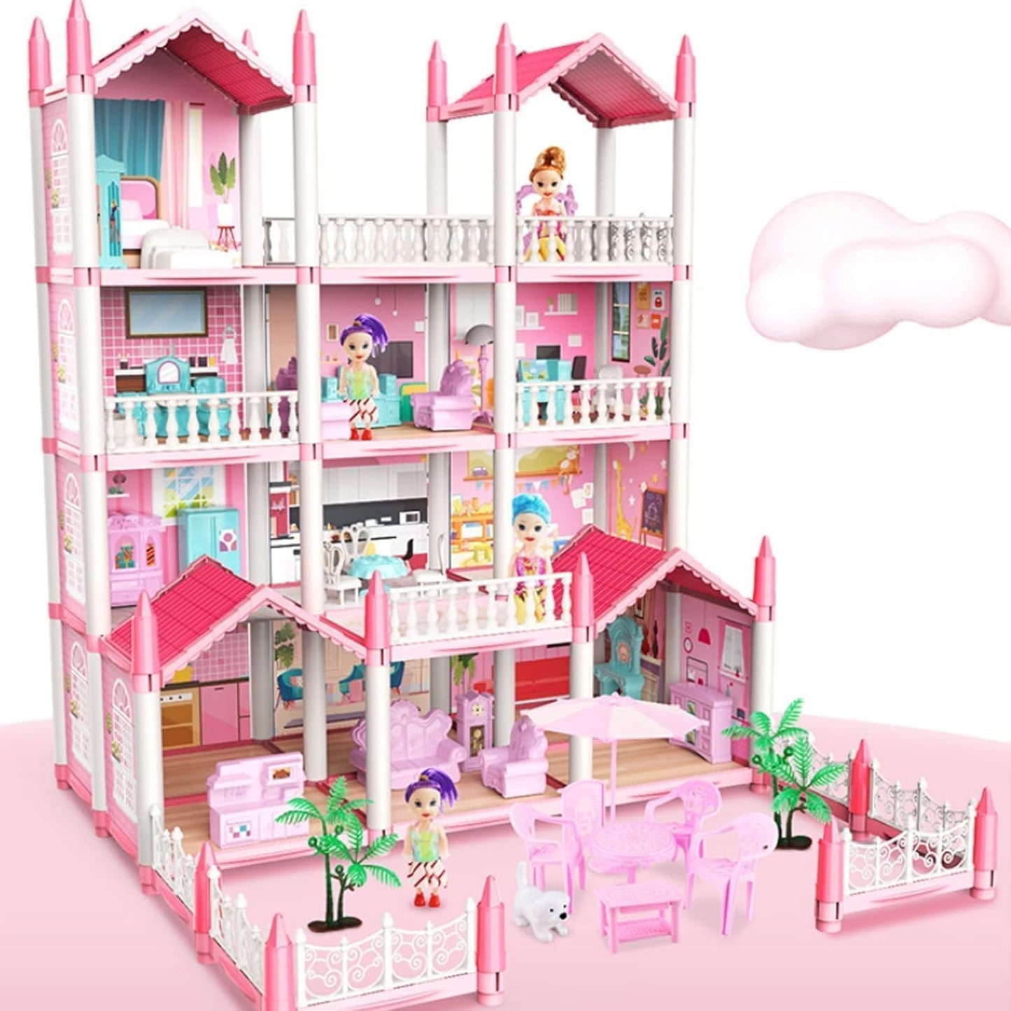 Luxury DIY Dream Villa Dollhouse - 3-Story Princess Castle Playhouse with 9 Room - Toylivo