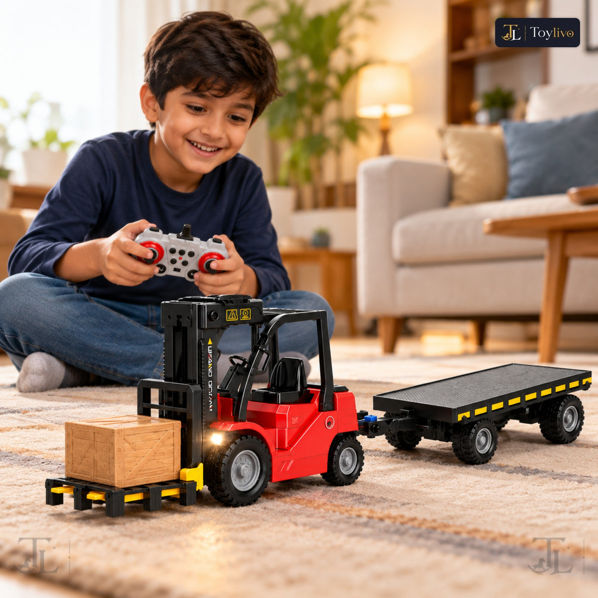 1:24 RC Flatbed Forklift Truck with Trailer, Light, Sound & Spray (11CH)