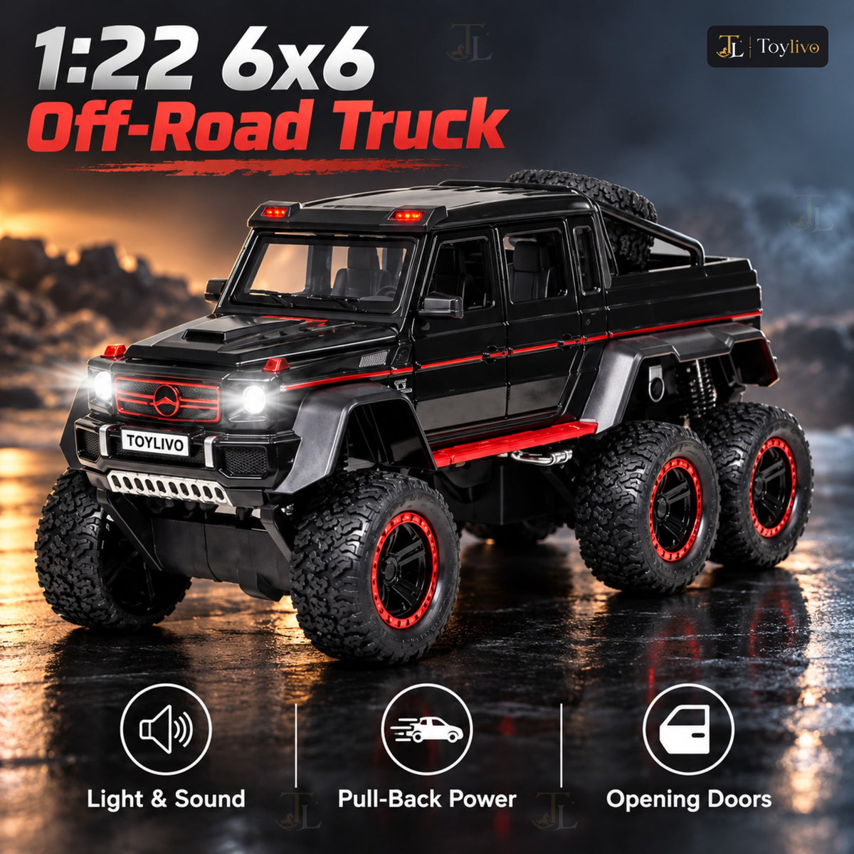 1:22 Die-Cast 6x6 G-Wagon Off-Road Truck – features