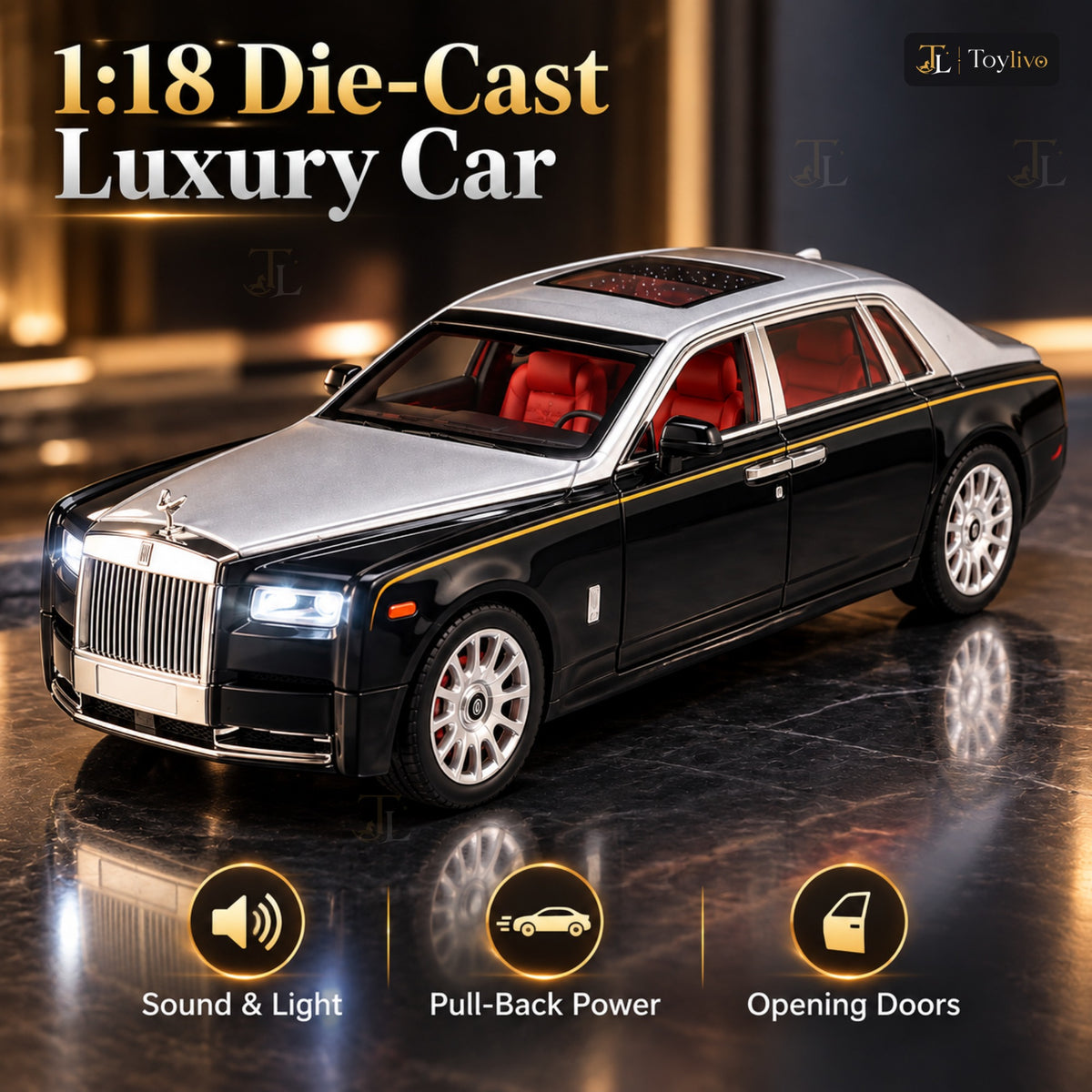 1:18 die-cast Rolls Royce luxury car model – features