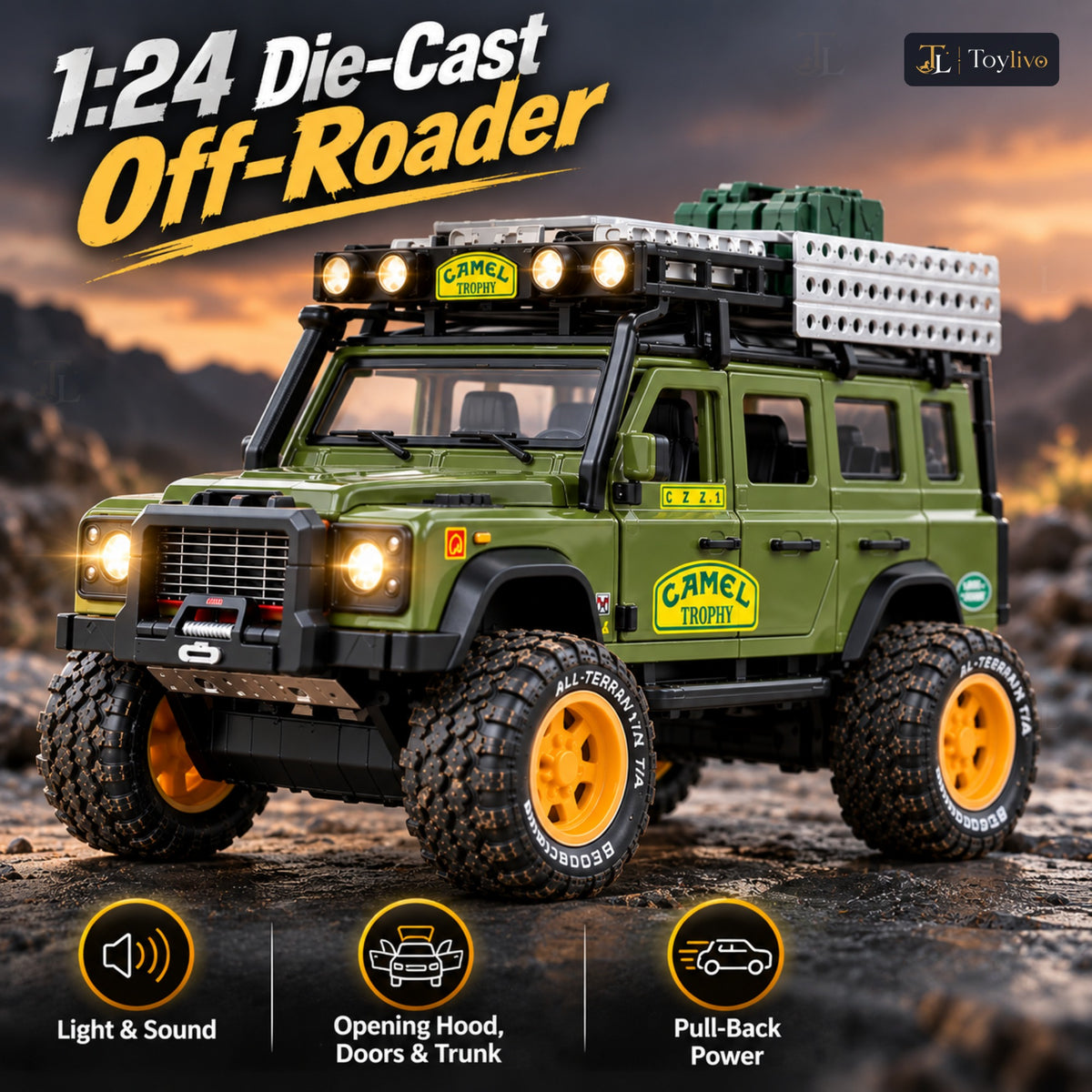 1:24 die-cast off-road expedition vehicle – green – Benefits