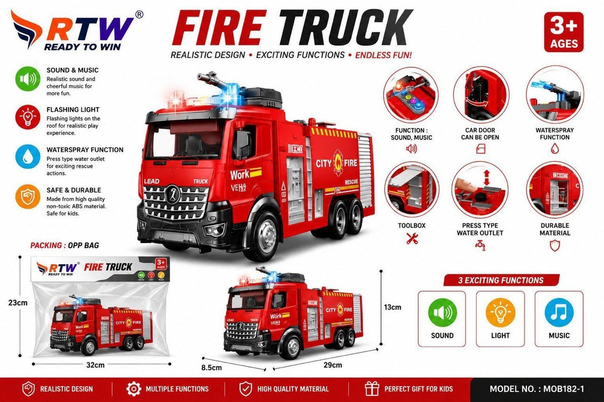 Fire Truck with Sound, Light & Water Spray