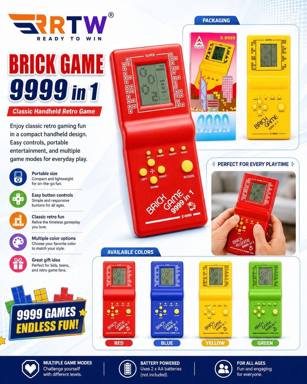 Brick Game 9999 in 1 Handheld Console