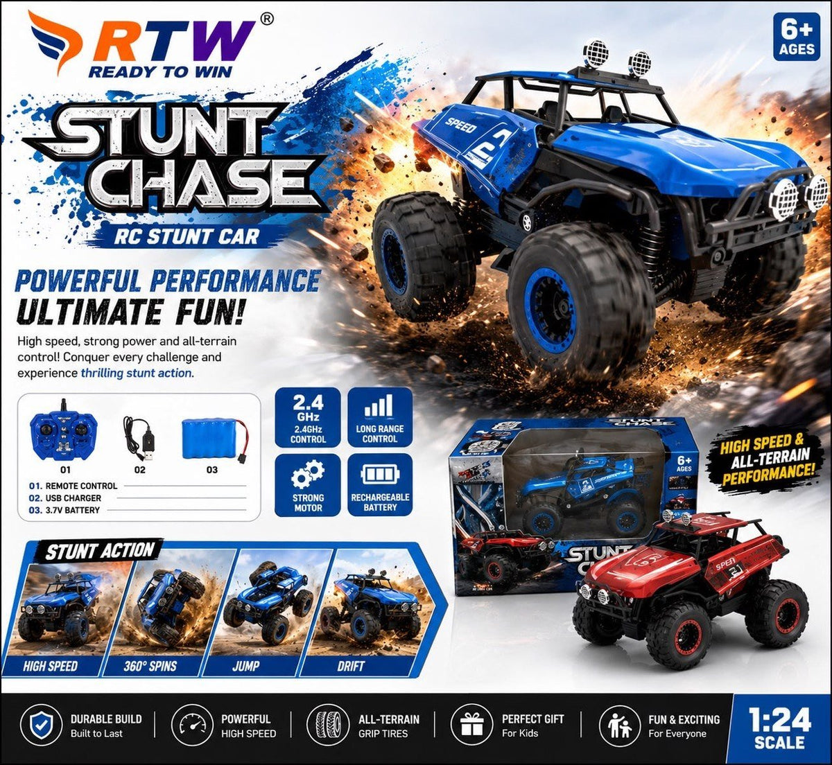 1:24 RC Stunt Chase Monster Truck