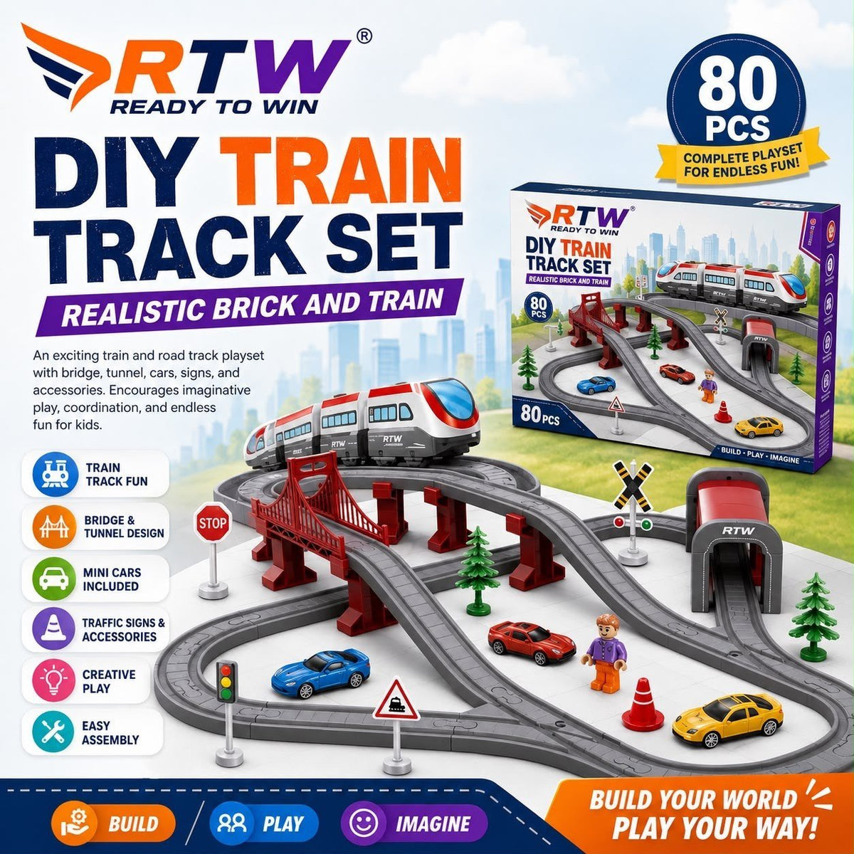 DIY Train Track Set (80 Pcs)
