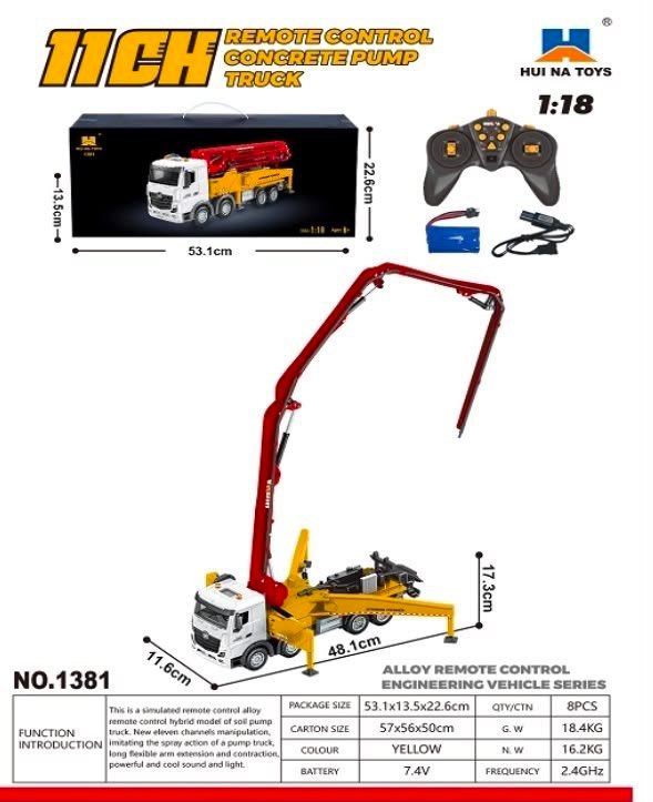 1:18 11CH RC Concrete Pump Truck (Alloy)