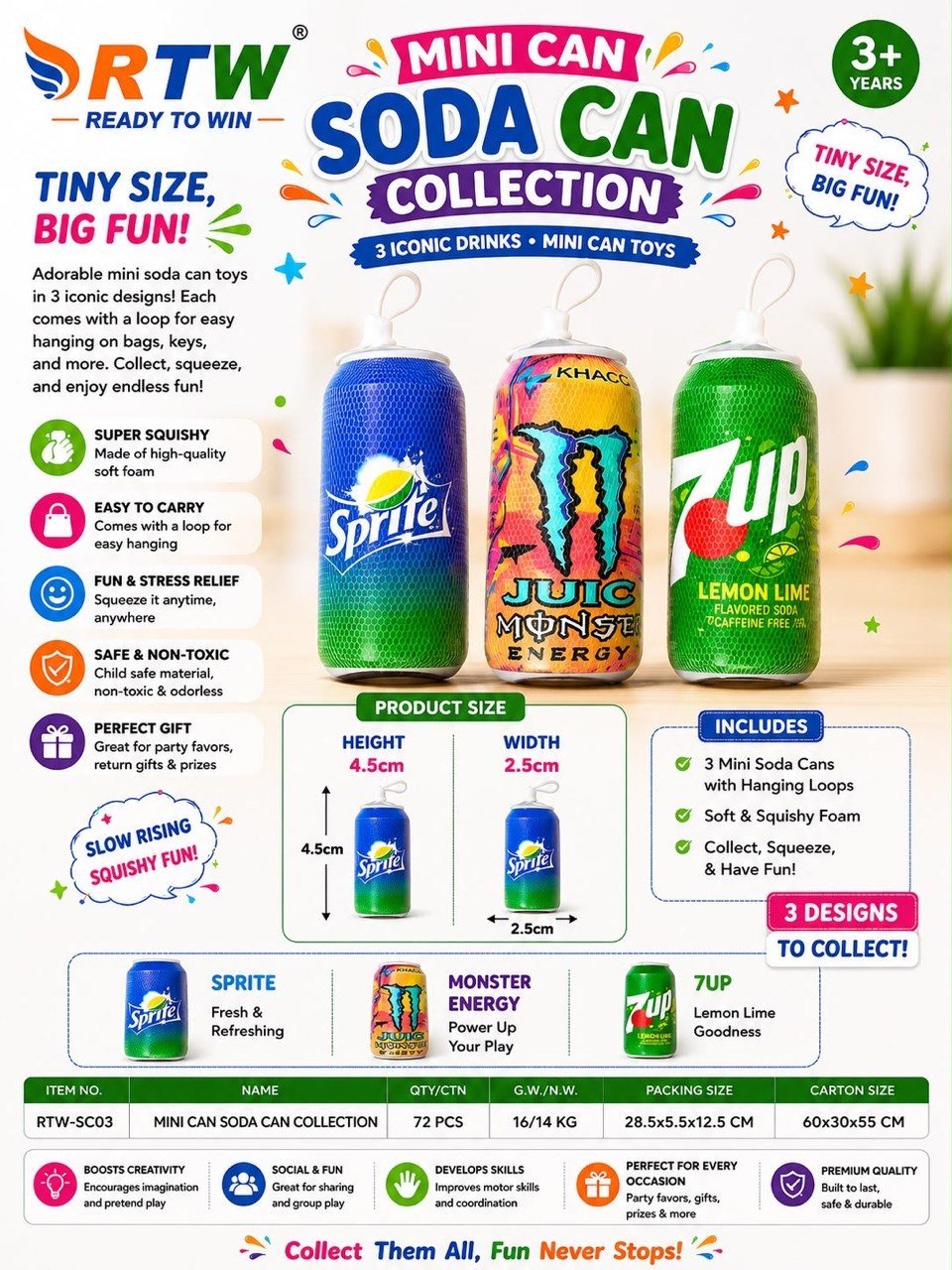 Mini Soda Can Squishy Keychain Collection