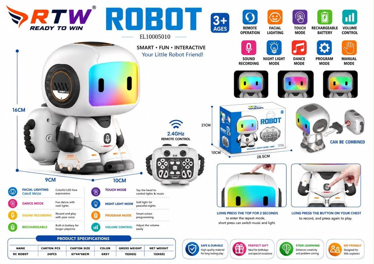 Smart Interactive Robot Toy with Lights & Music