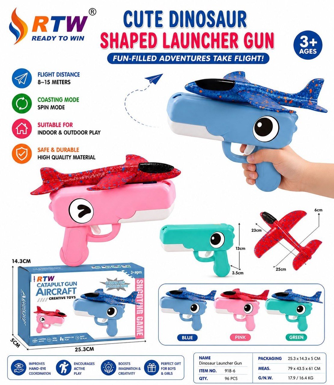 Cute Dinosaur Launcher Gun with Foam Planes