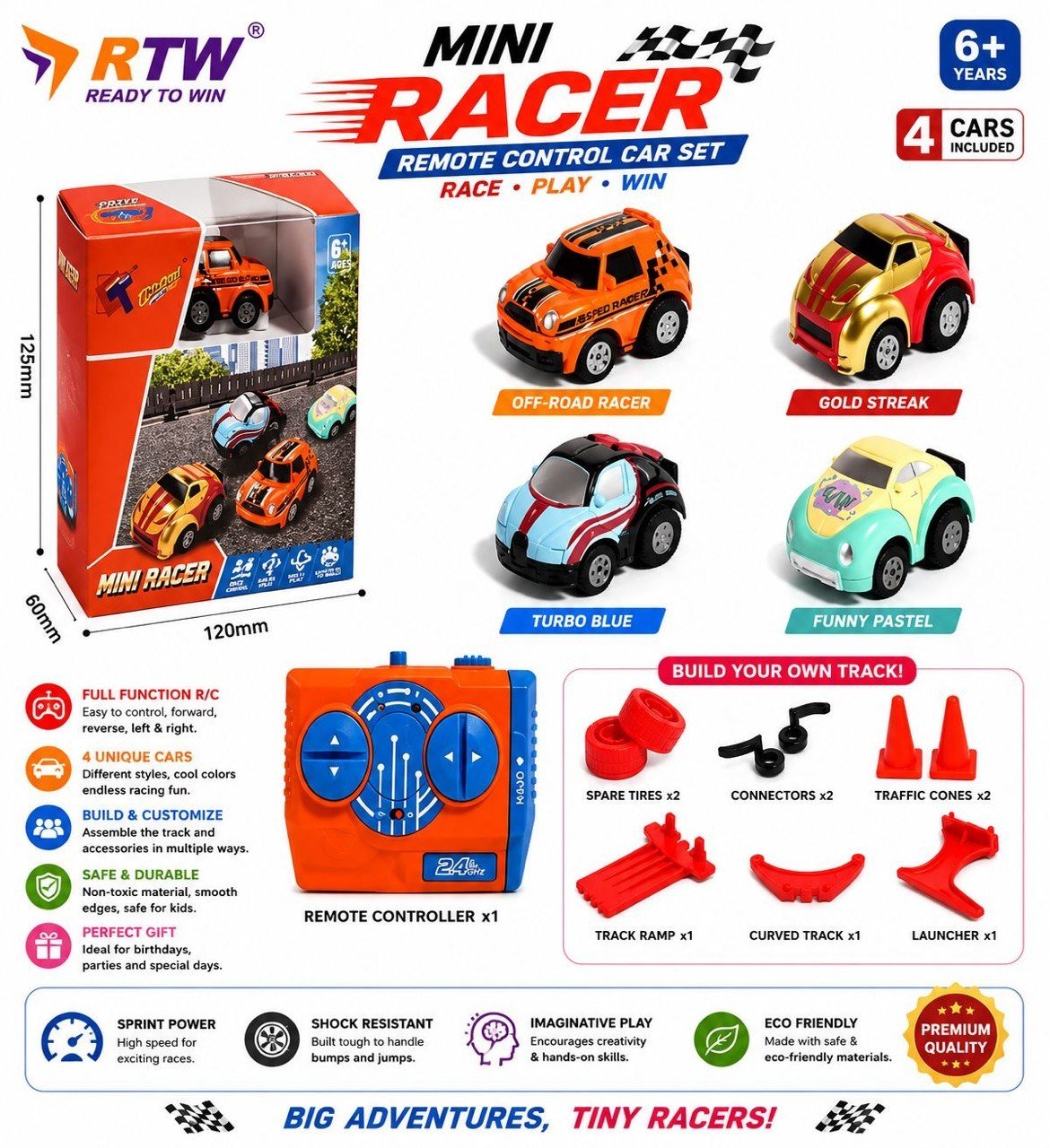 RC Mini Racer Car Set (4 Cars) with Track