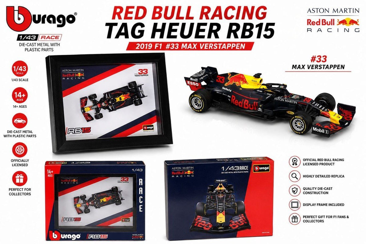 Bburago Red Bull Racing RB15 F1 Car Model with Display Frame
