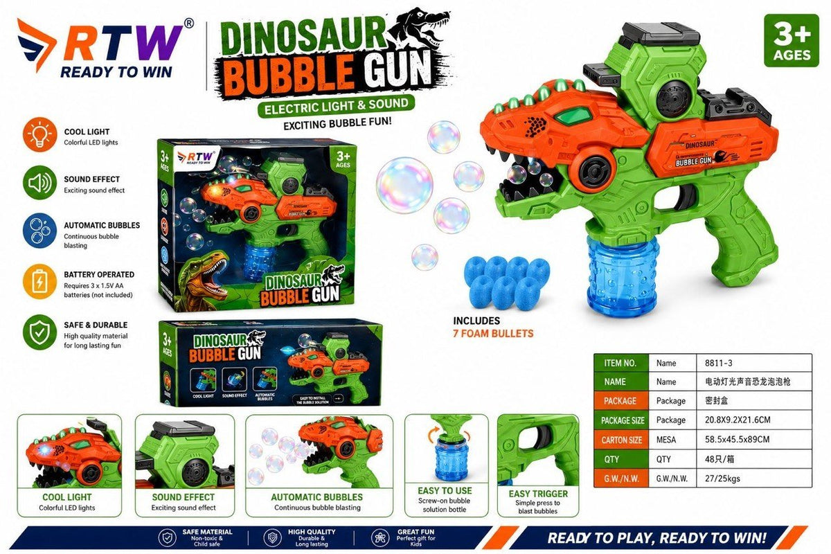 Dinosaur Bubble Gun with Light & Sound - 8811-3