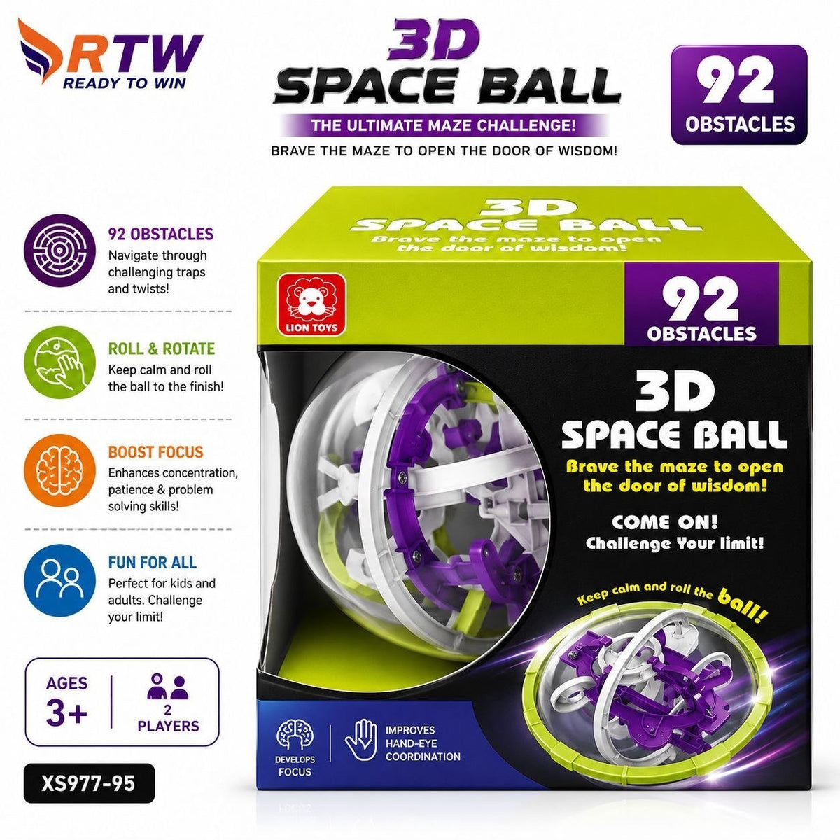 3D Space Ball Maze Puzzle (92 Obstacles)