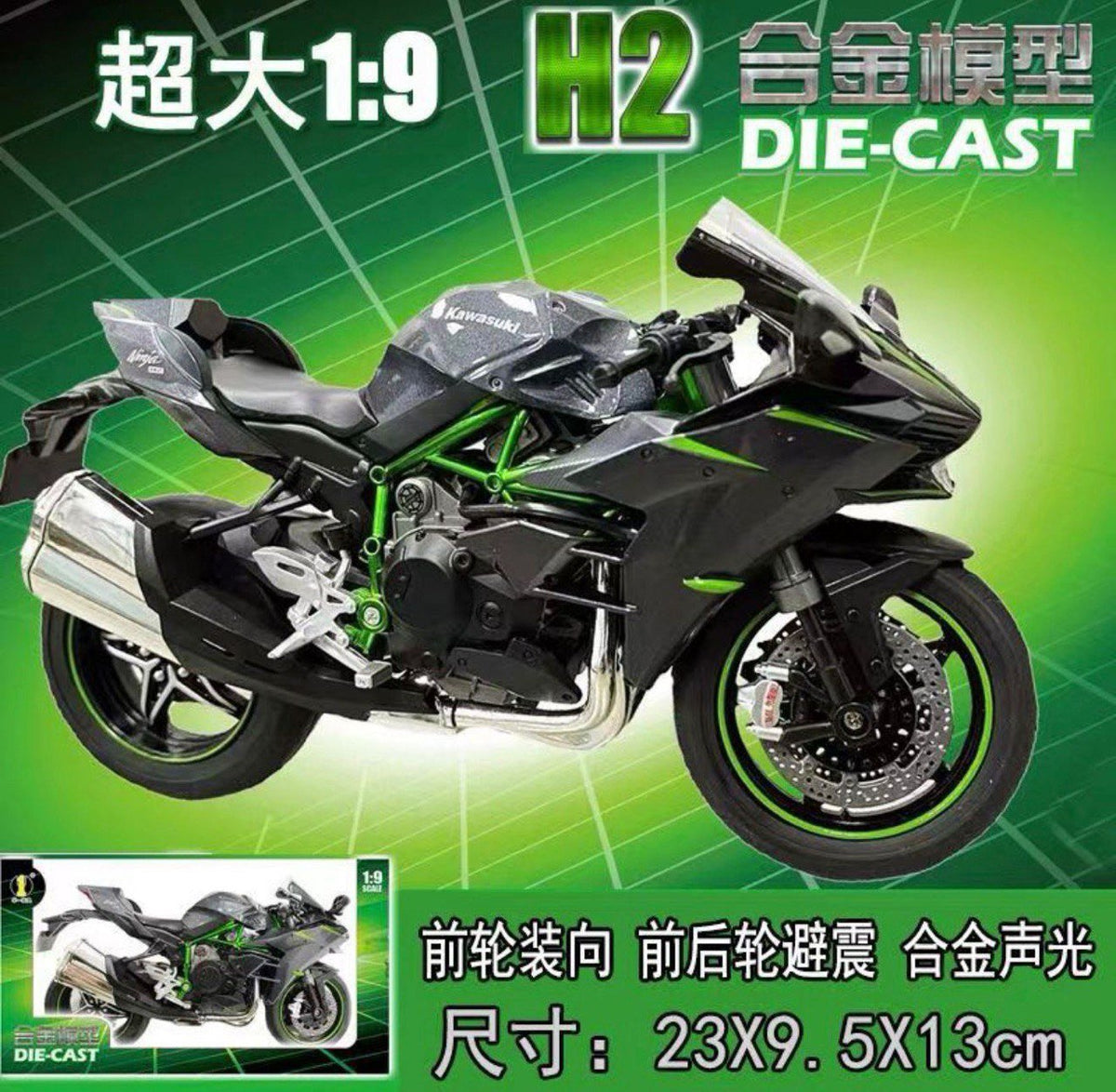 1:9 Die-Cast Kawasaki Ninja H2 Superbike Model