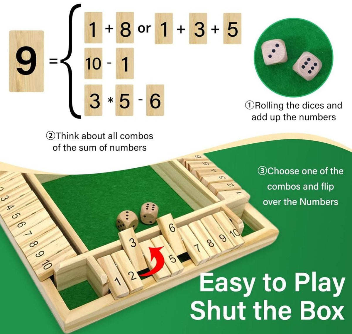 Wooden Shut The Box Dice Game