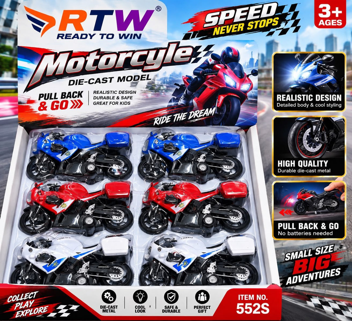 Die-Cast Pull Back Motorcycle Toy