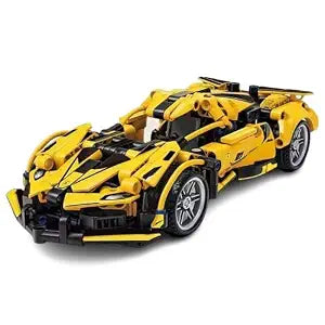 1:18 Scale Pull Back Racing Car Building Block Set (Yellow) - Toylivo