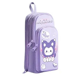 Cat Purple Canvas Pencil Case for Girls | Hangable 6 Layer Pencil Pouch with 3 C - Toylivo