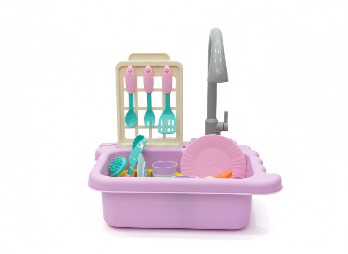 Annie Dino Kitchen Sink Toy for Kids - 12 Piece Dishwasher Playset - Toylivo