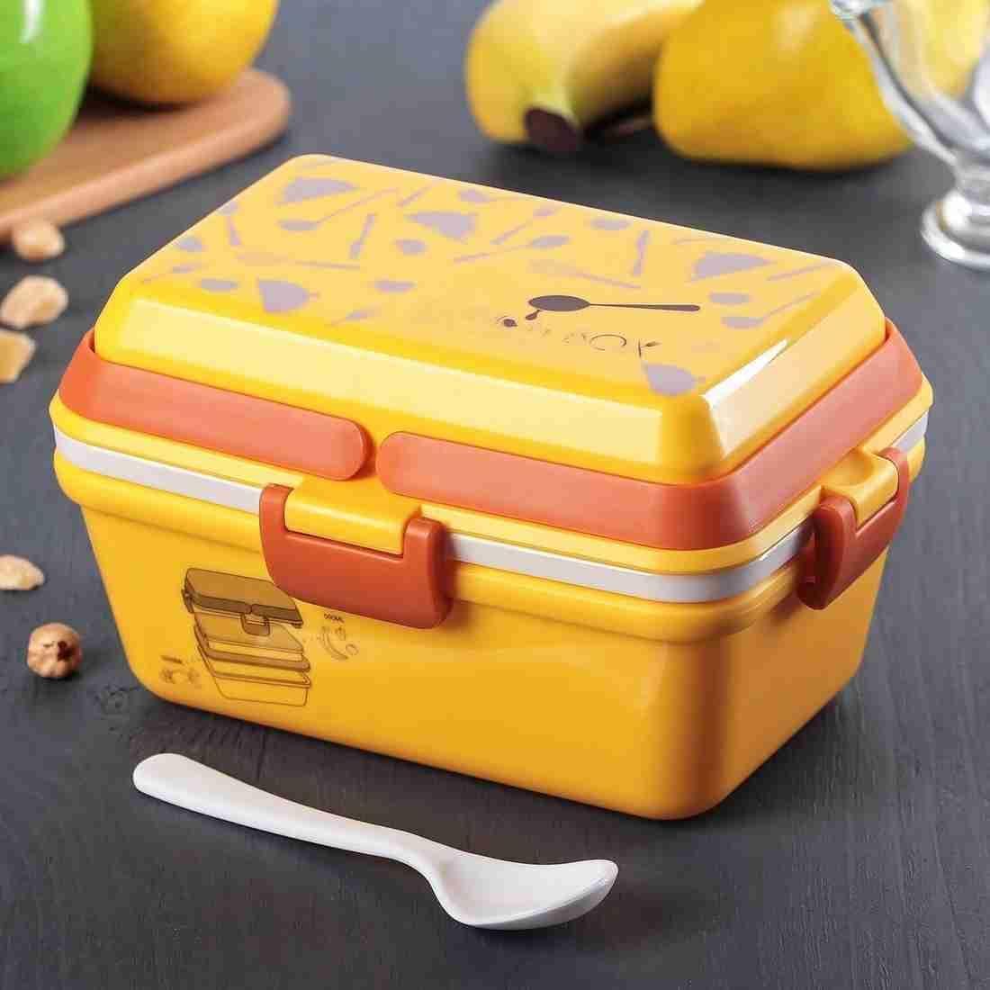 Double Layer Lunch Box, Yellow, Plastic, 900ml Capacity, 15x10x7 cm - Toylivo