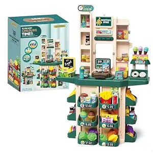 71-Pcs Kids Kitchen & Supermarket Play Set - Pretend Grocery Store with Cash Reg - Toylivo