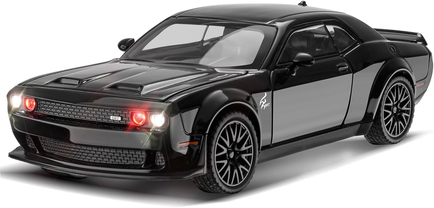 1:24 Dodge Challenger Diecast Metal Pull Back Car Toy with Sound & Lights - Toylivo