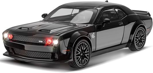 1:24 Dodge Challenger Diecast Metal Pull Back Car Toy with Sound & Lights - Toylivo