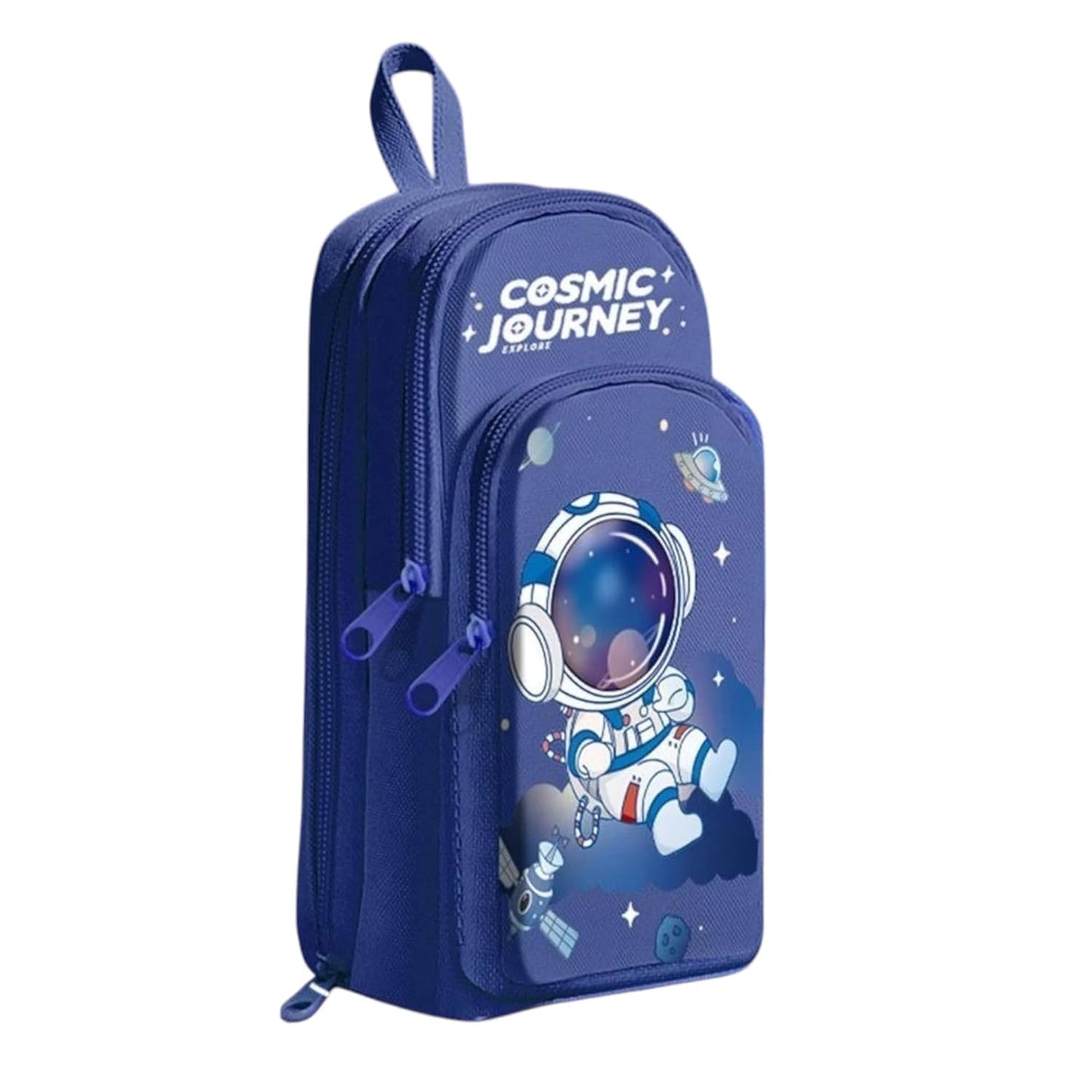 Canvas Space Astronaut Pencil Case 6 Layer with 3 Compar (Cosmic Journey - Blue) - Toylivo