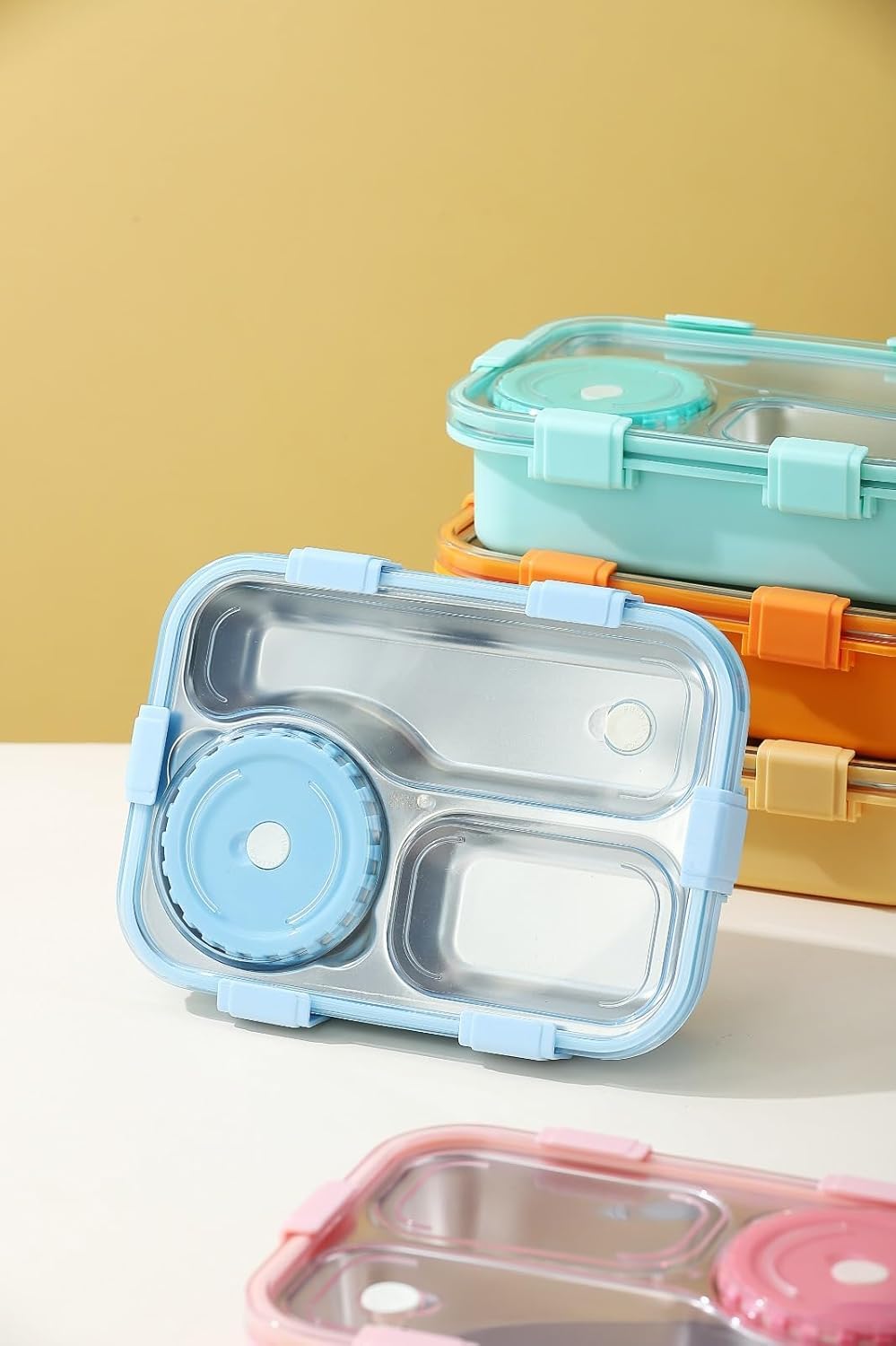 Lunch Box with Compartments, Multicolour, Stainless Steel, Leak-Proof, BPA Free - Toylivo