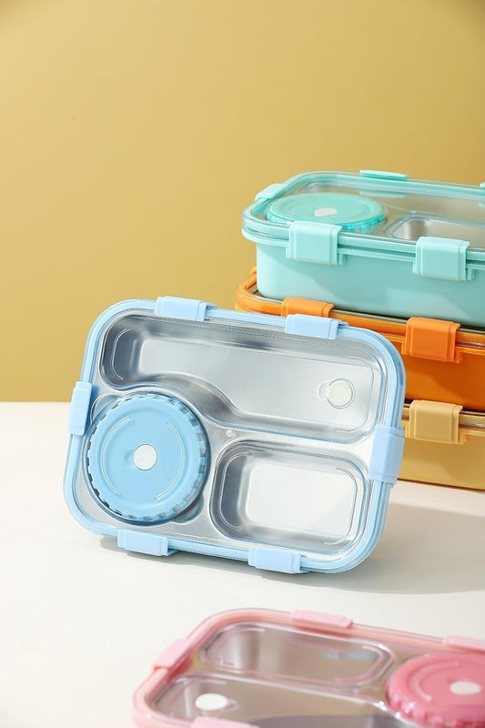 Lunch Box with Compartments, Multicolour, Stainless Steel, Leak-Proof, BPA Free - Toylivo