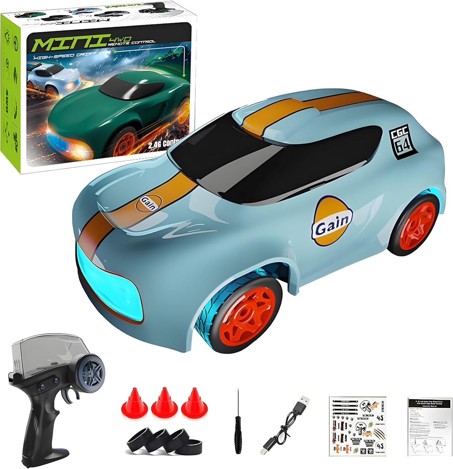 RC Drift Car 1:64 Scale, 2.4GHz Remote Control Car with Interchangeable Drift & - Toylivo