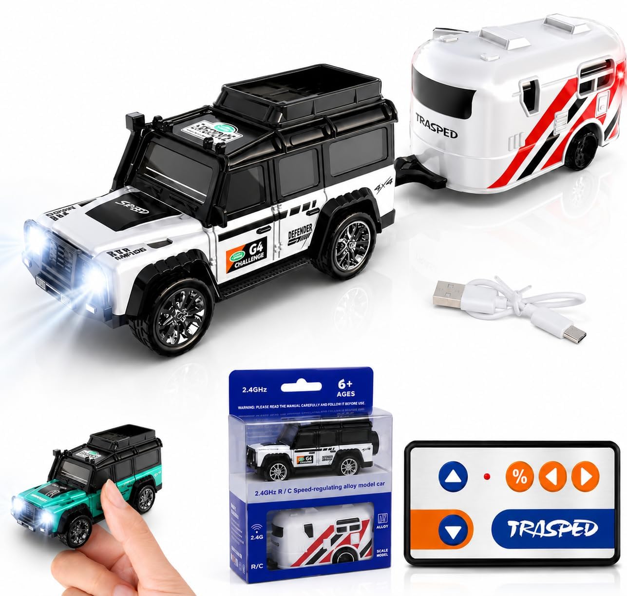 Mini RC Off-Road SUV with Travel Trailer, 2.4GHz Remote Control Car - Toylivo