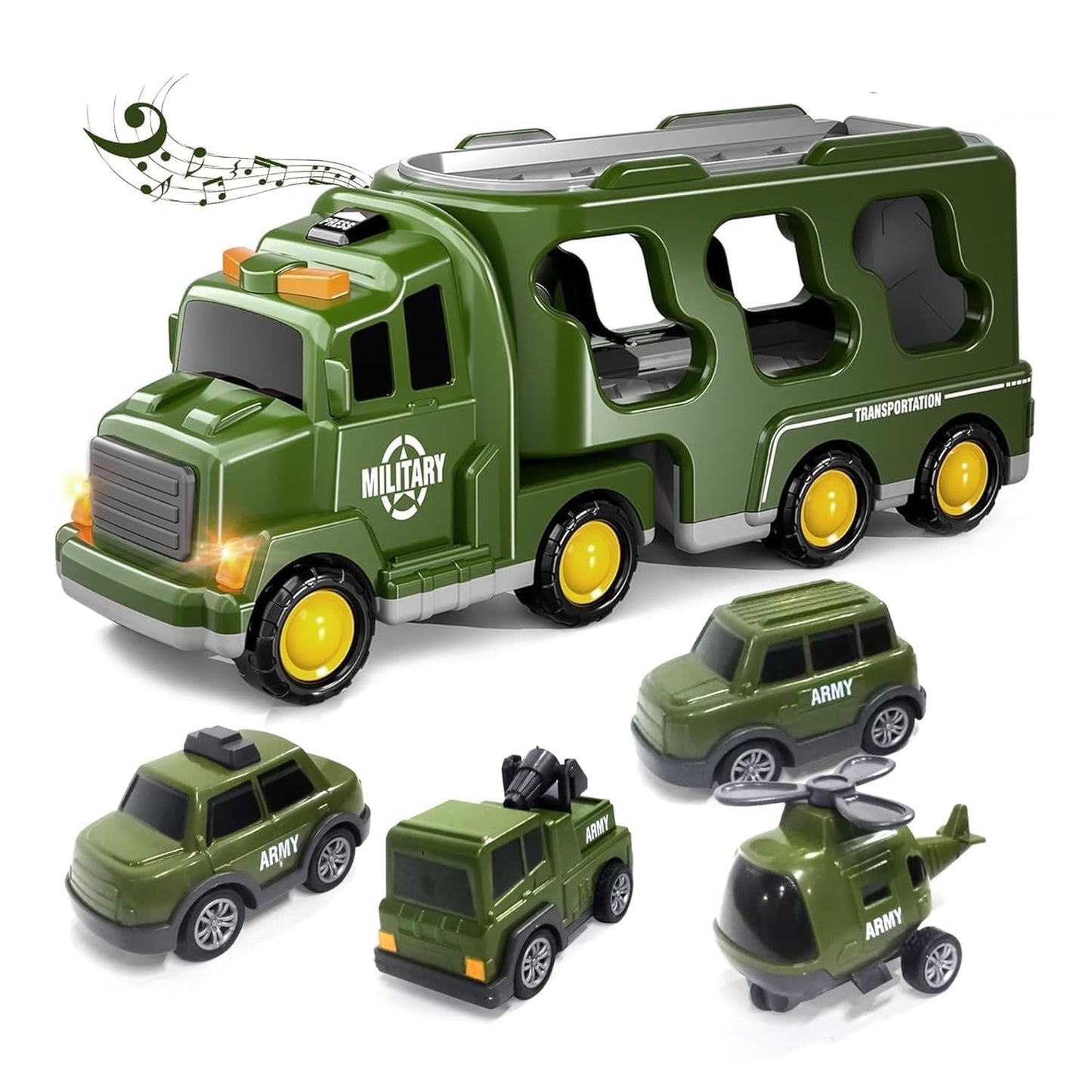 5-in-1 Friction Powered Military Truck Toy Set with Music - Toylivo