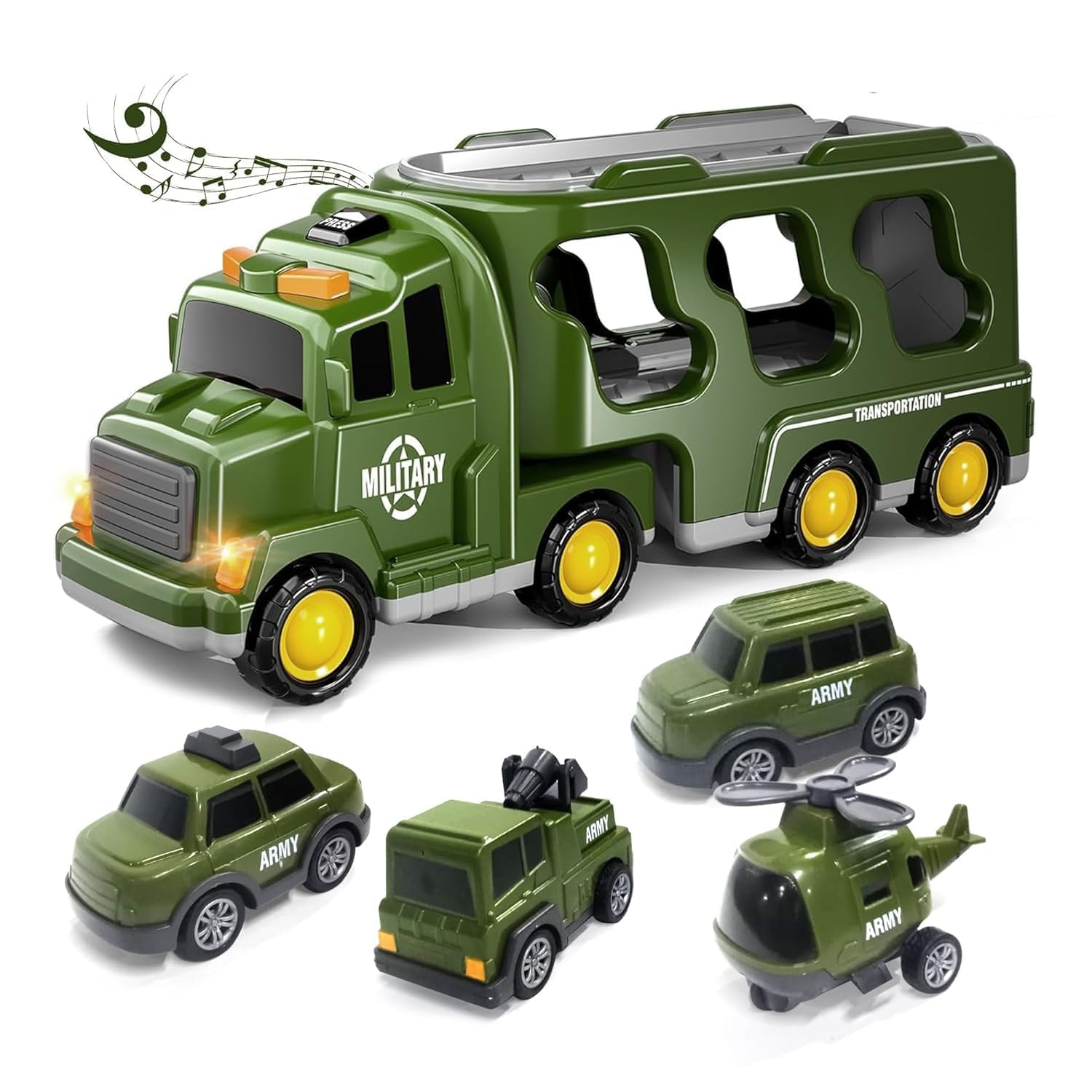 5-in-1 Friction Powered Military Truck Toy Set with Music - Toylivo