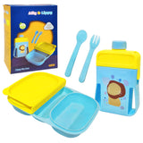 Lunch Box with Water Bottle, Multicolour, Plastic, School Kids, Lightweight - Toylivo