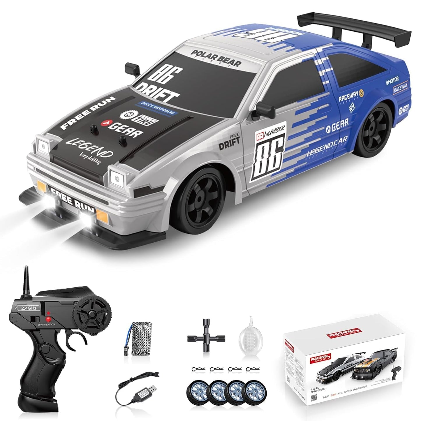 RC Drift Remote Control Car 1:16 Scale, 2.4GHz 4WD High-Speed Racin (Black/Blue) - Toylivo
