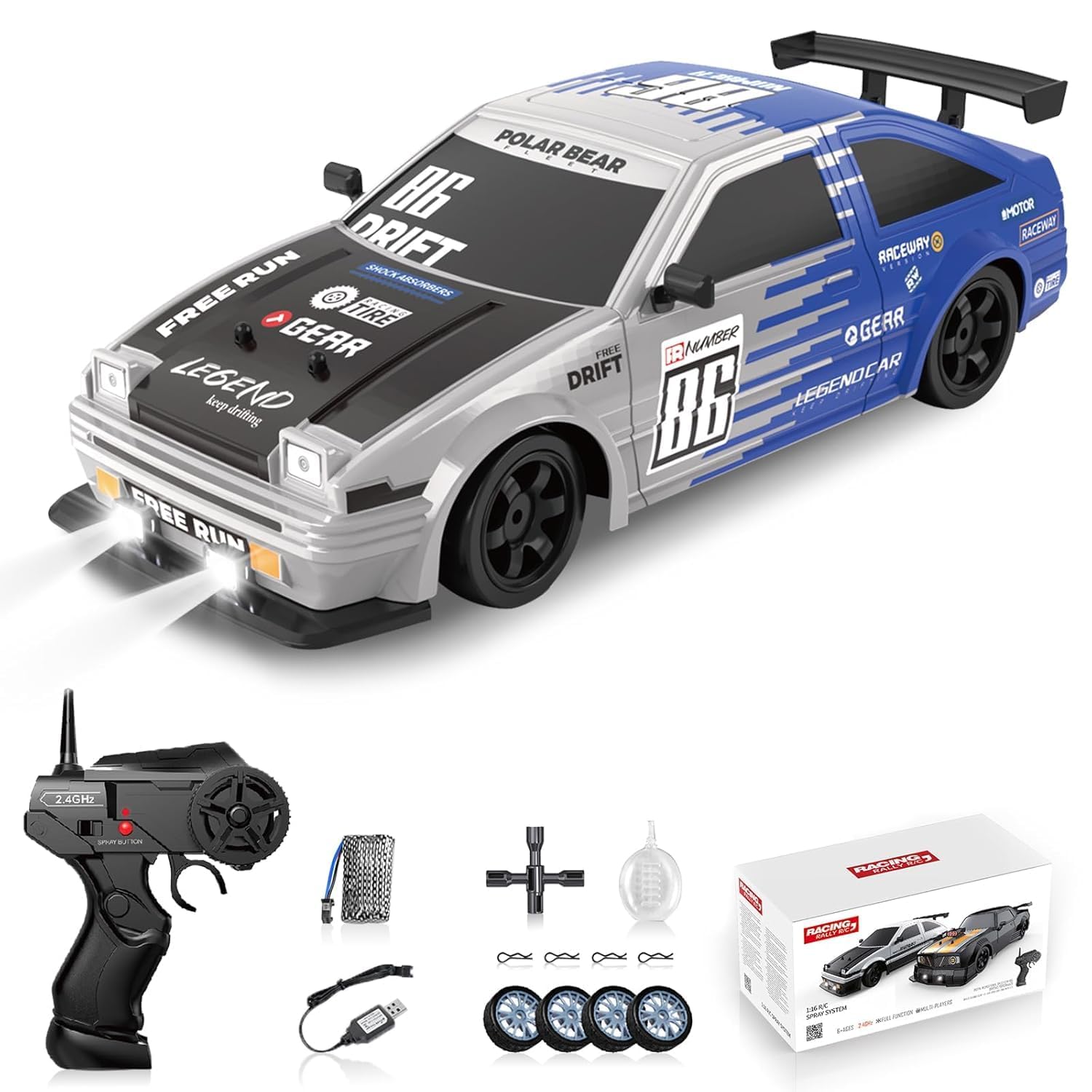 RC Drift Remote Control Car 1:16 Scale, 2.4GHz 4WD High-Speed Racin (Black/Blue) - Toylivo