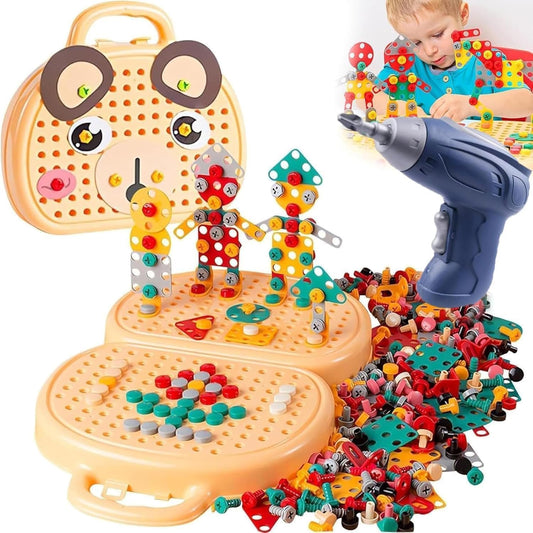 Creative Screw Puzzle Suitcase Toy Set with Electric Drill & Tools - 203 Pieces - Toylivo