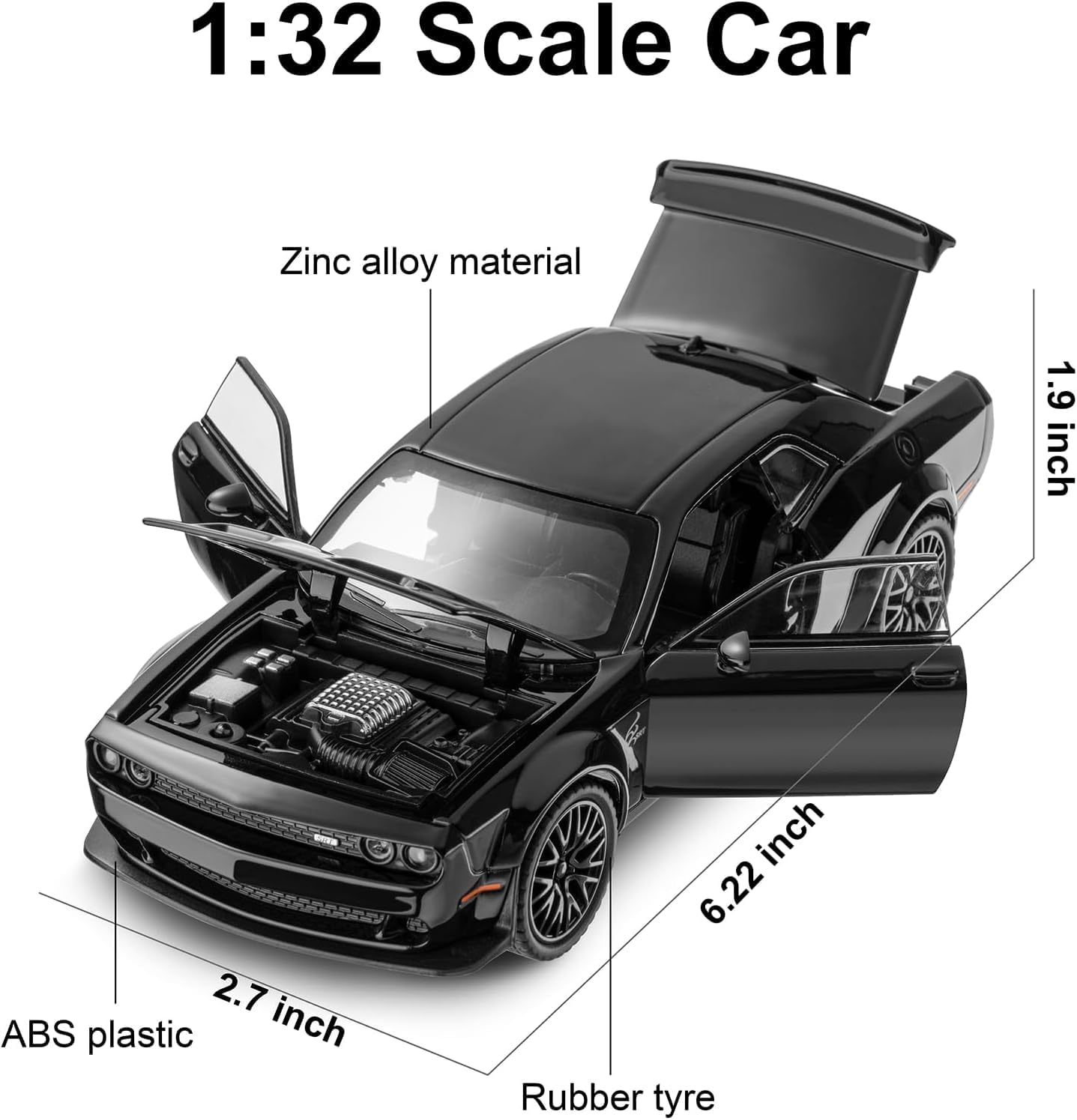 1:32 Hellcat Dodge Challenger SRT - Black - image 3