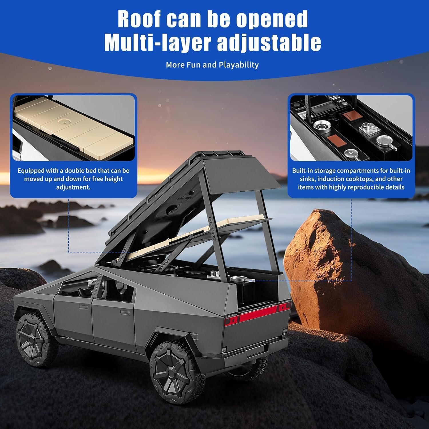 Tesla Cybertruck Camping RV Multicolor 1:24 - Multicolor - image 2