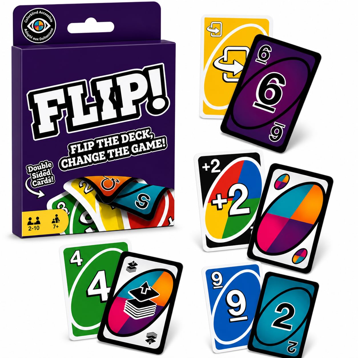 Flip Card Game - Double-Sided Color Changing Card Game (2-10 Players, 7+ Years) - Toylivo