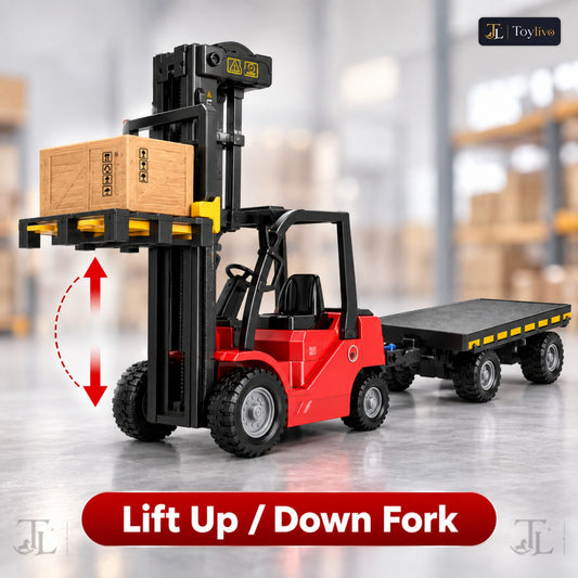 1:24 RC Flatbed Forklift Truck with Trailer, Light, Sound & Spray (11CH)