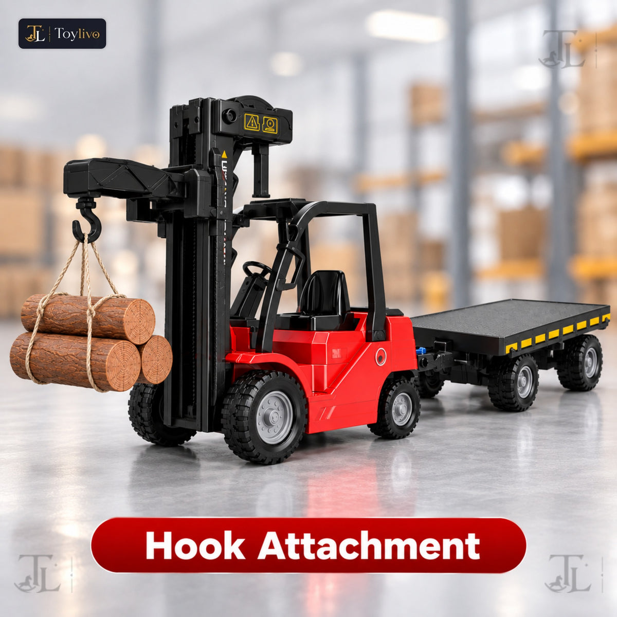 1:24 RC Flatbed Forklift Truck with Trailer, Light, Sound & Spray (11CH)