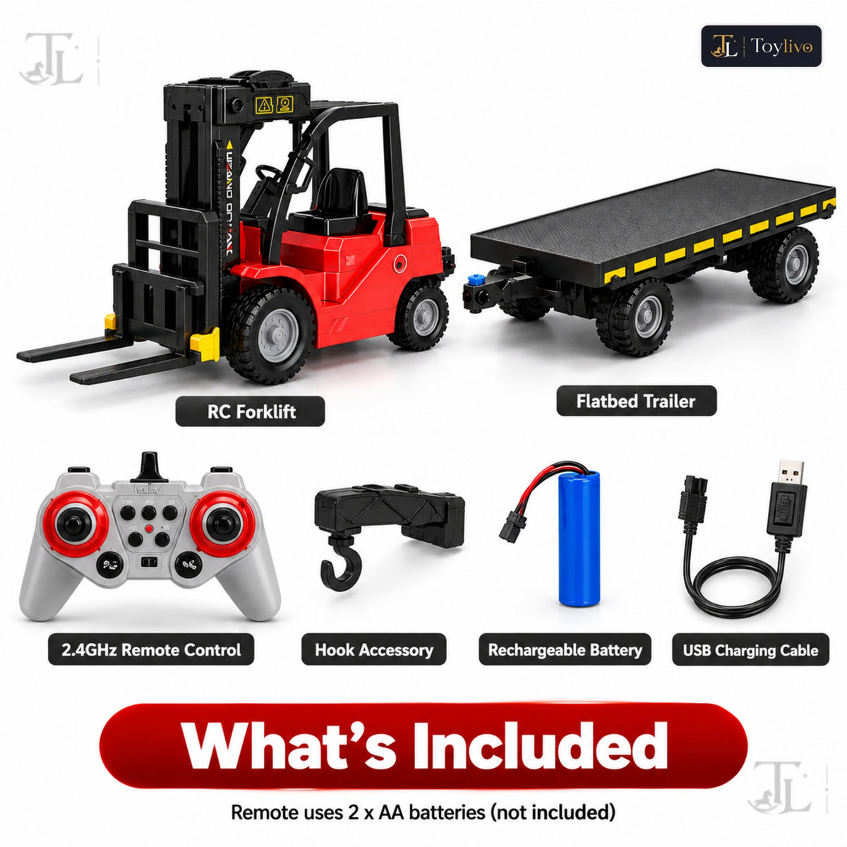 1:24 RC Flatbed Forklift Truck with Trailer, Light, Sound & Spray (11CH)