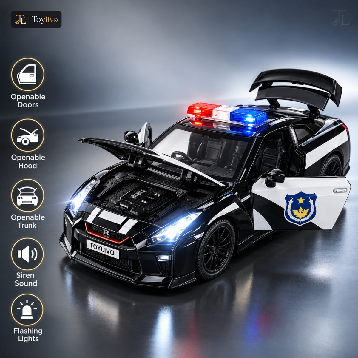 1:32 Die-Cast Police Sports Car Model – features