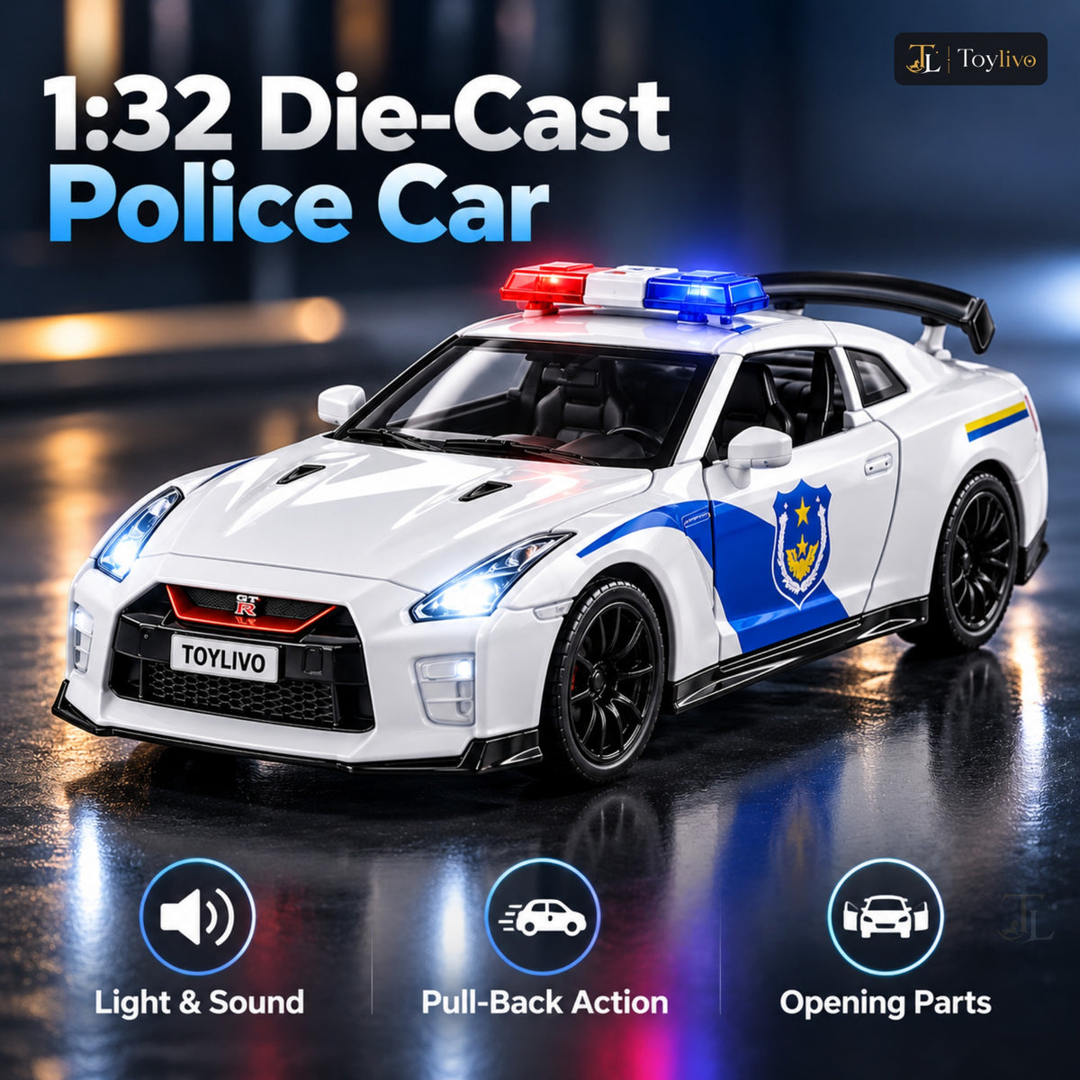 1:32 Die-Cast Police Sports Car Model – features