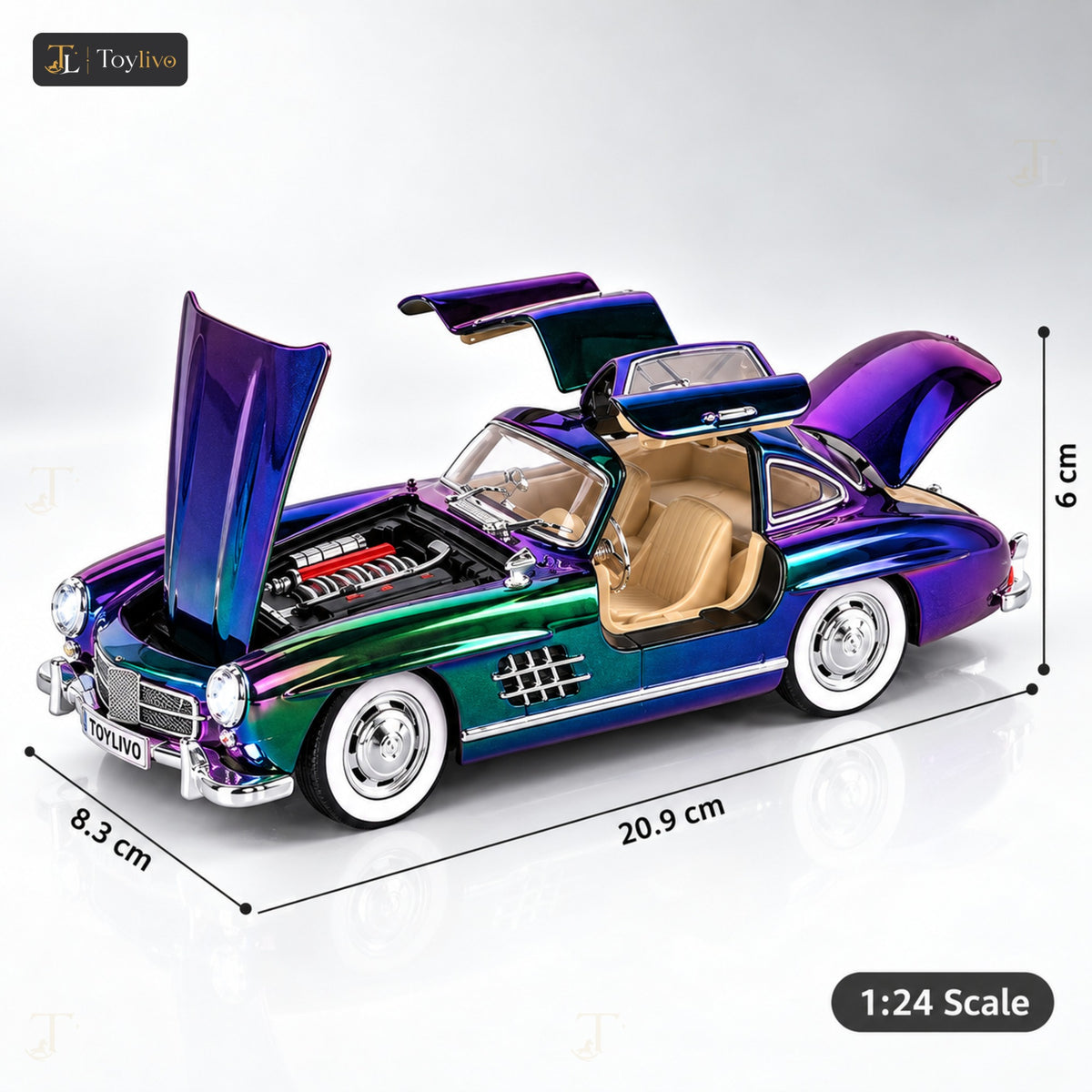 1:24 Die-Cast Mercedes 300SL Gullwing Car – features