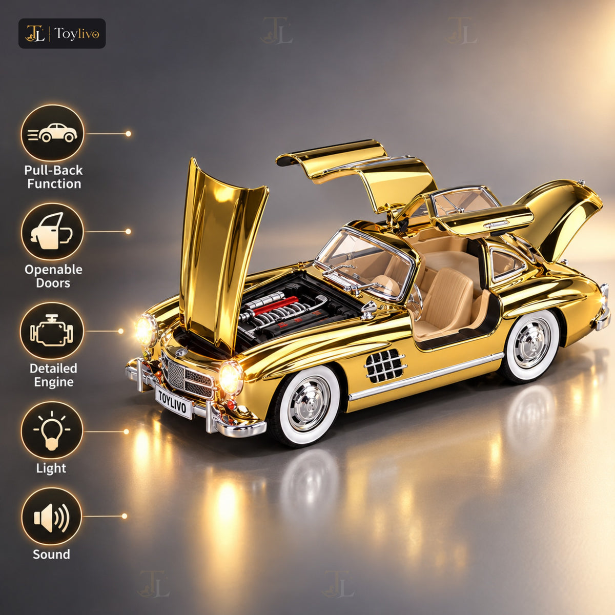 1:24 Die-Cast Mercedes 300SL Gullwing Car – features