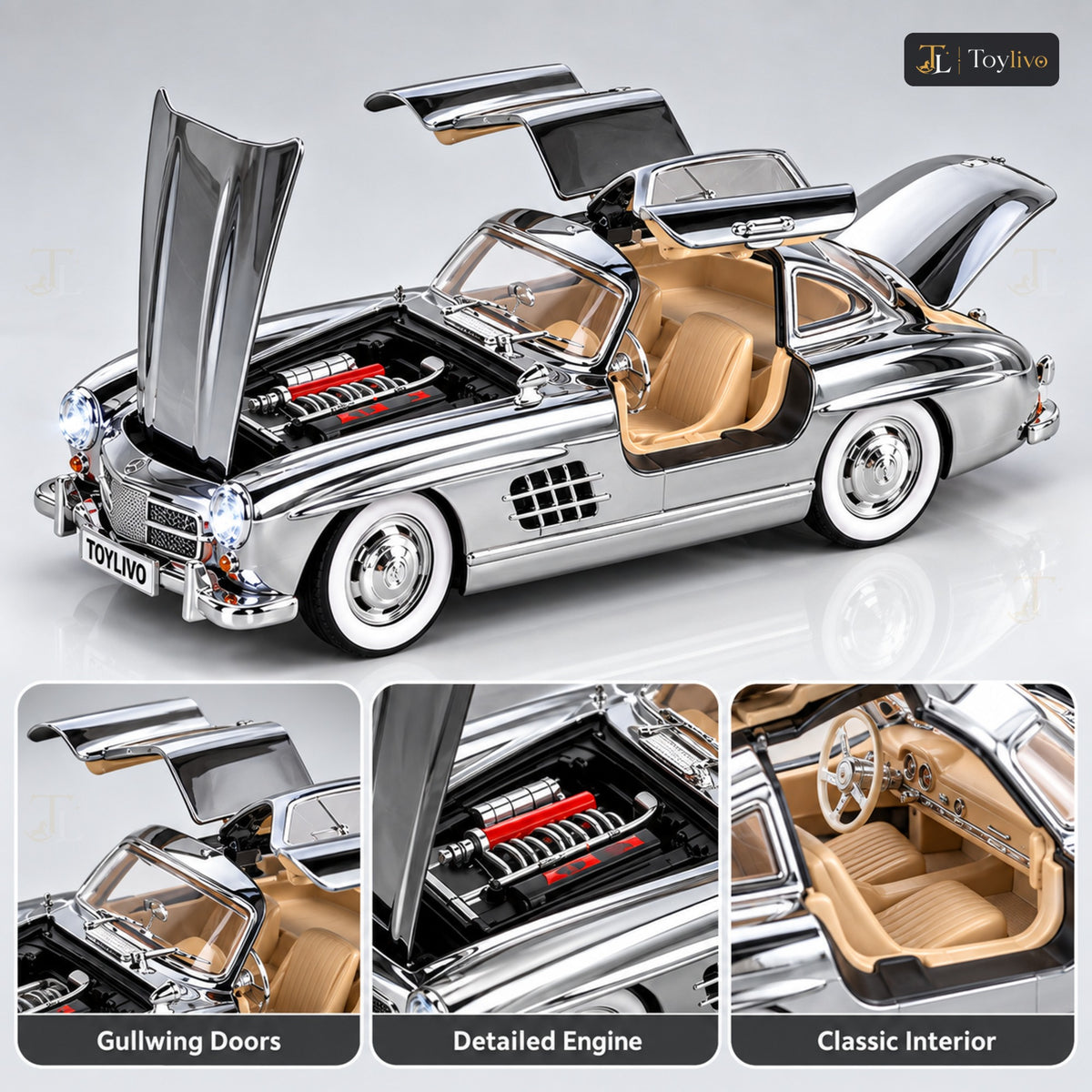 1:24 Die-Cast Mercedes 300SL Gullwing Car – features