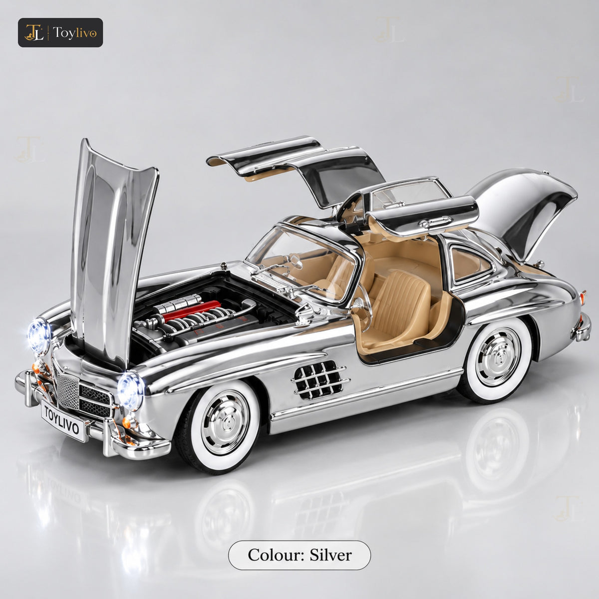 1:24 Die-Cast Mercedes 300SL Gullwing Car – silver